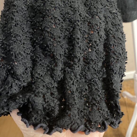 Madewell Crewneck Sweater Black Open Knit Sleeves Ruffle Cuffs100% Cotton Wms Sz - Picture 2 of 8